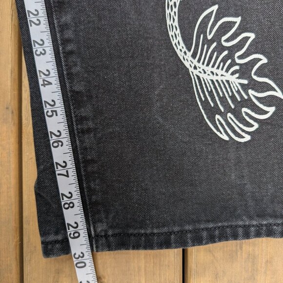 Y2K Aesthetic Black Denim Wide Leg Jeans with White Dragon Graphic Print - Picture 4 of 7